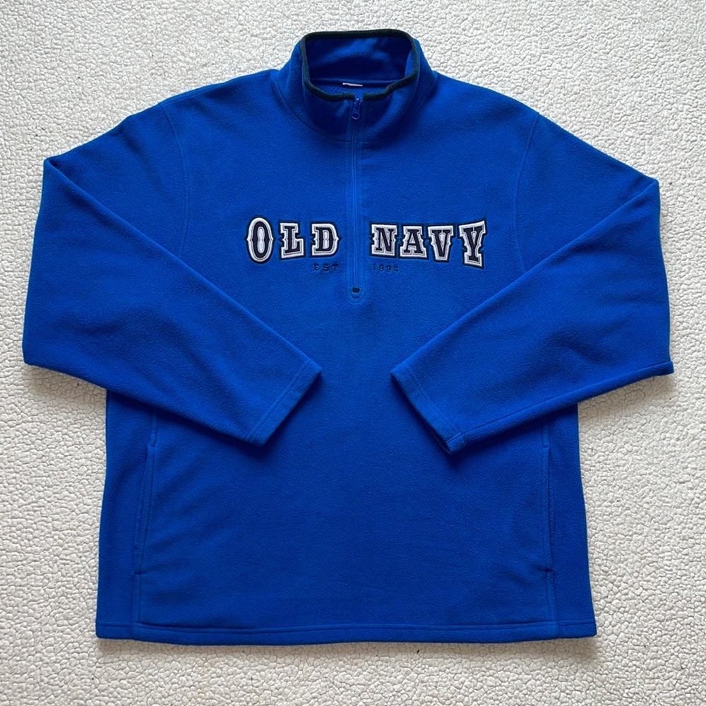 Vintage Old Navy Heavy Metal Style Embroidered Spell-out 1/4 Zip Fleece